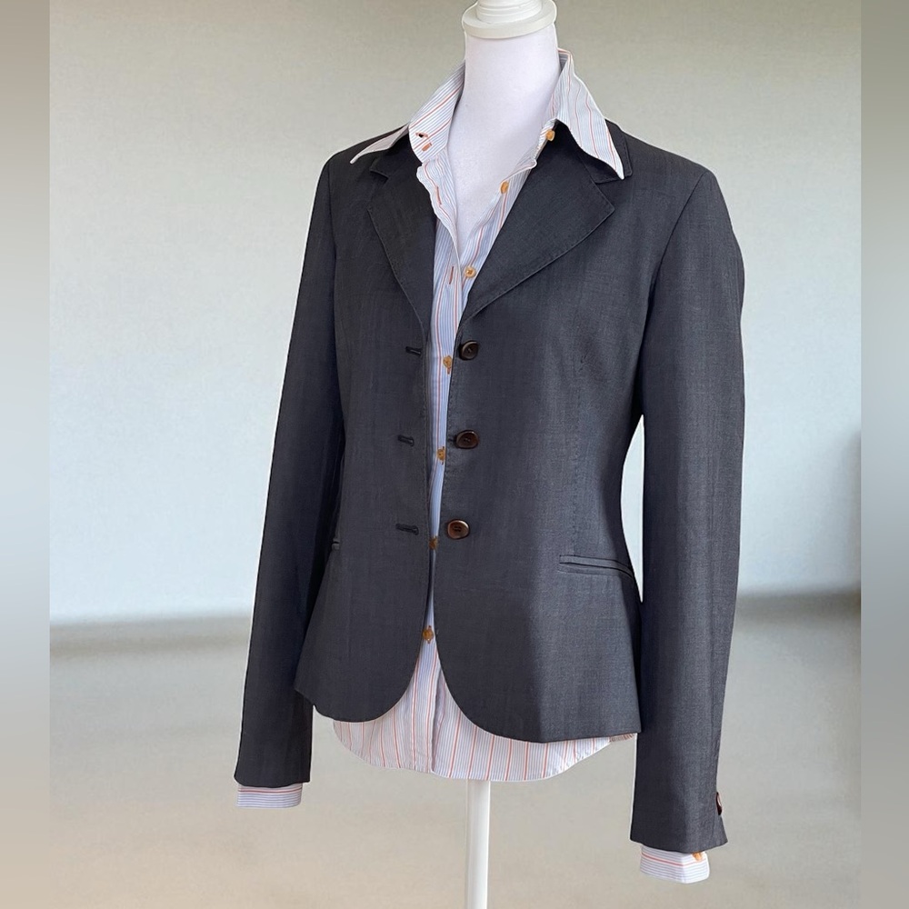 Kuhlman Blue’ish Gray Fitted Blazer Women’s Sz 40 XS Sharp Shoulders Made Italy